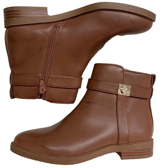 CHARTER CLUB Jeneavva Ankle Zipper Faux Leather Booties Women Brown Size 6.5 - Picture 2 of 8